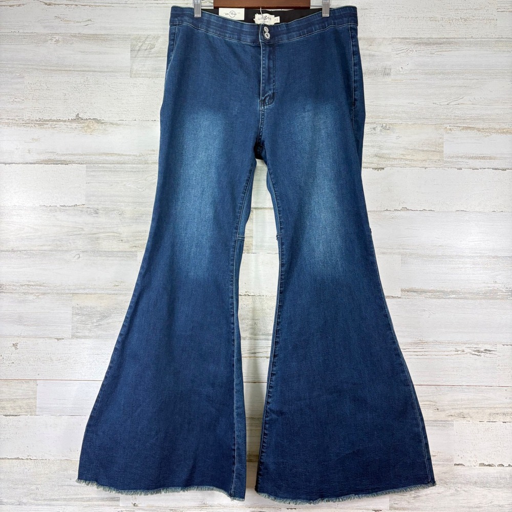 Umgee Jeans Women 15 Blue NEW Bell Bottom Flare Elastic Waist Boho Festival